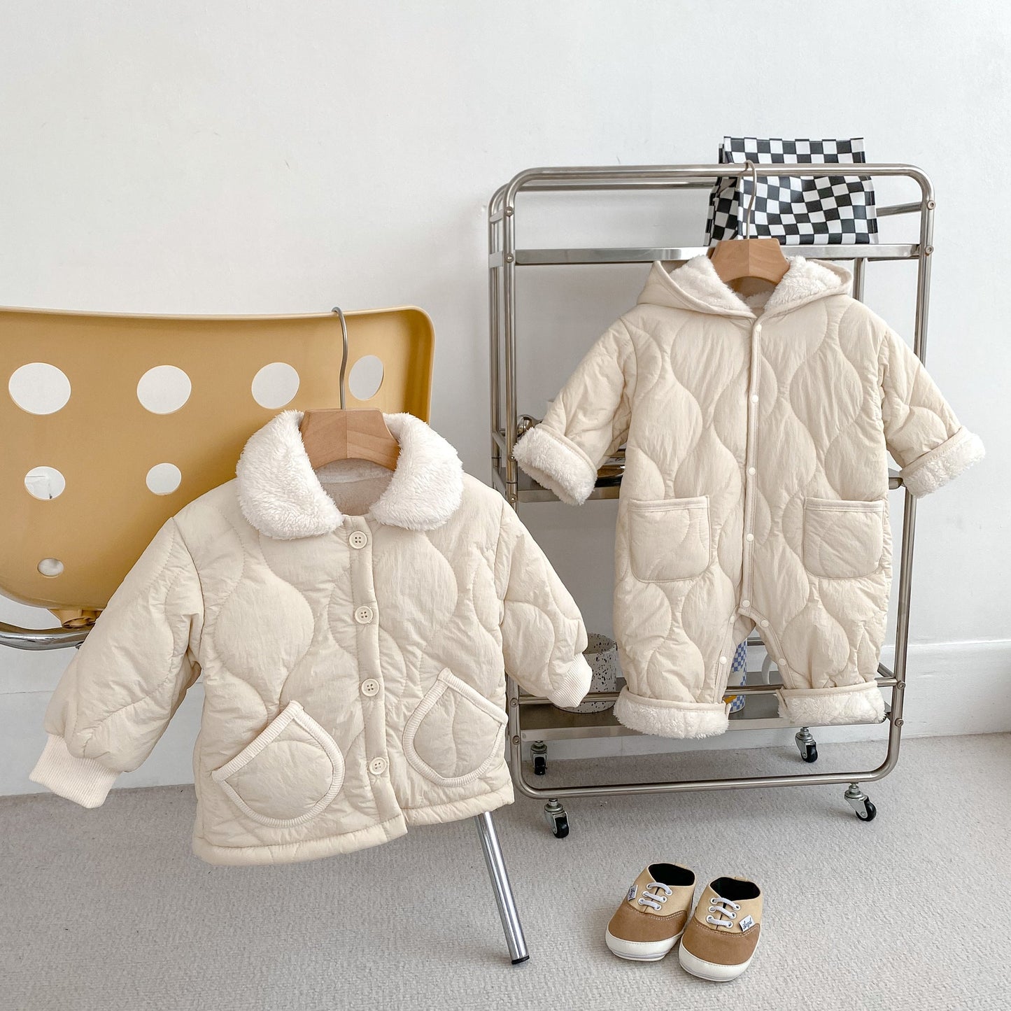 Arrival Baby Kids Boys Simple Plain Single Breasted Thick Coat & Romper