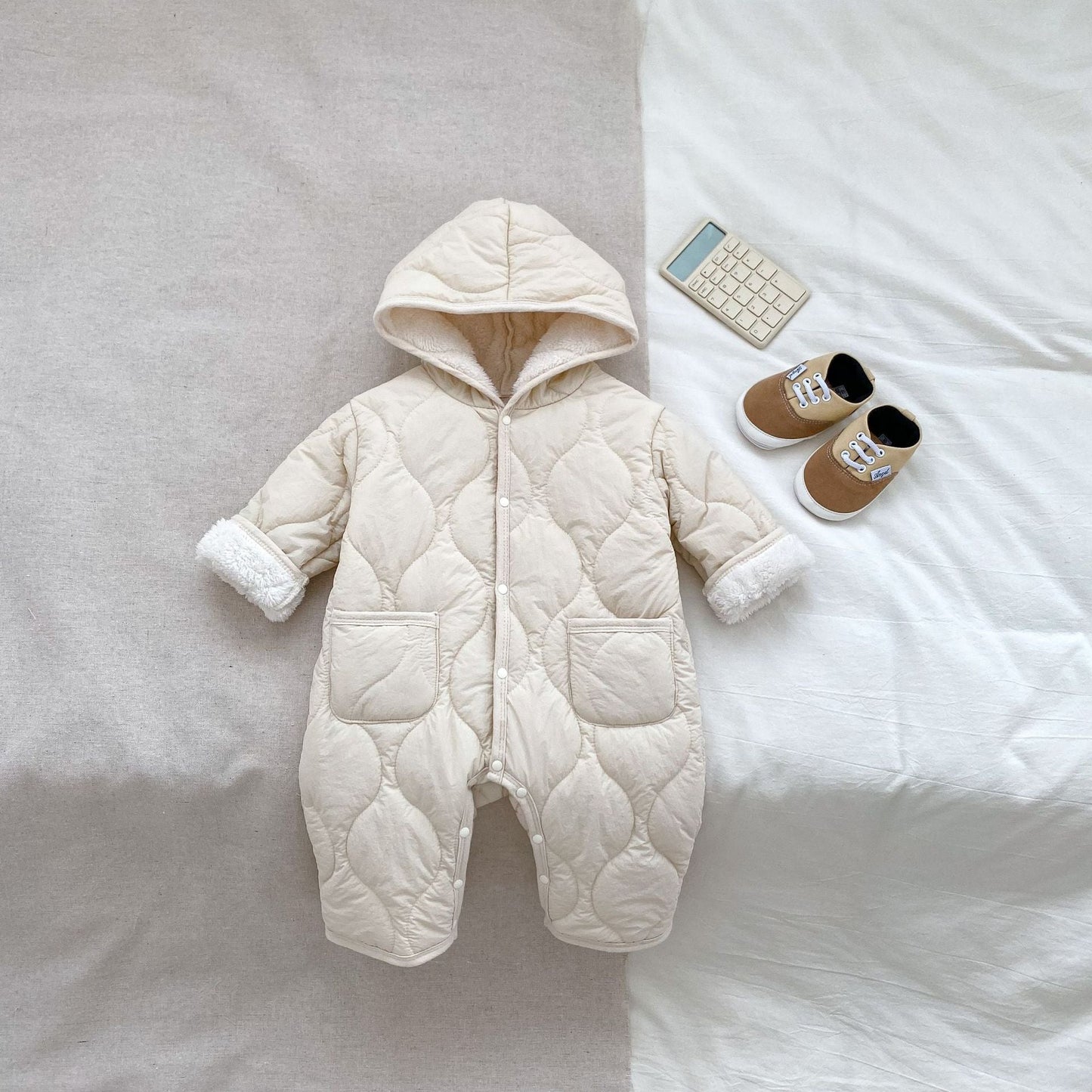 Arrival Baby Kids Boys Simple Plain Single Breasted Thick Coat & Romper