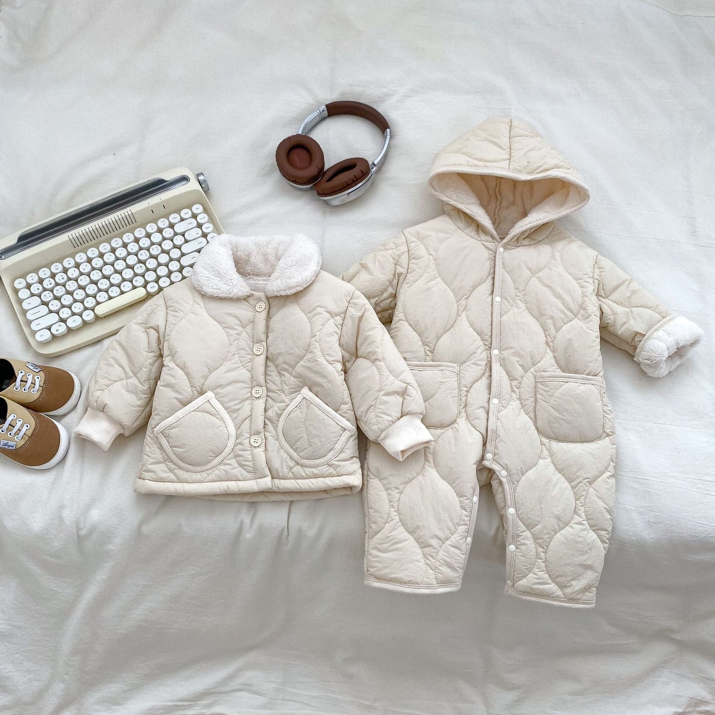 Arrival Baby Kids Boys Simple Plain Single Breasted Thick Coat & Romper